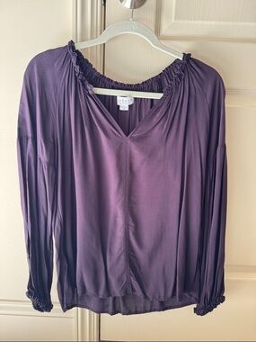 Velvet by Graham & Spencer Plum Long-Sleeve V-Neck Blouse